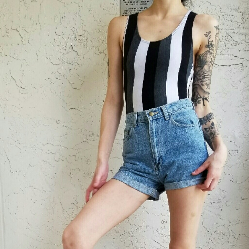 Vintage vertical striped bodysuit